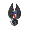 #1 WINGS WHEEL PIN - Fits to your jacket, vest, backpack or anywhere else you want; 2x1-1/9 inch