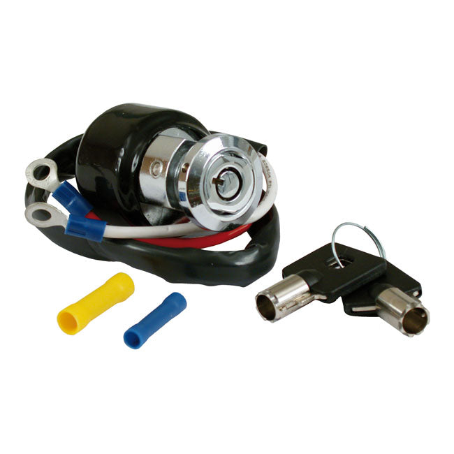 Dyna style ignition switch, round key, 2-wire. Chrome - 91-93 Dyna