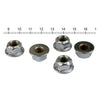 5/16-18 FLANGED LOCK NUT CHROME - 04-20 XL: Wheel axle adjuster locknut, swingarm