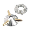 Kustom Tech, spinner wheel hub cover. Aluminum & brass - 00-23 H-D with aftermarket laced & billet wheels (excl. models with open center brake rotors)