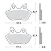 SBS, brake pads. Street Carbon Tech (organic) - Front/rear: 00-07 B.T. (excl. FXSTS front); 00-03 XL; 02-05 V-Rod (NU)