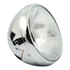 British style 7" H4 headlamp. Side mount. Chrome -