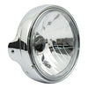 LTD style 7" H4 headlamp. Side mount. Clear lens. Chrome -