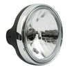 LTD style 7" H4 headlamp. Side mount. Clear lens. Black -