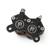 PM, caliper bracket, 11.5" front left. Black CC - 84-99 FXLR, XLH models with stock 11.5" single disc and stock or custom wire wheel