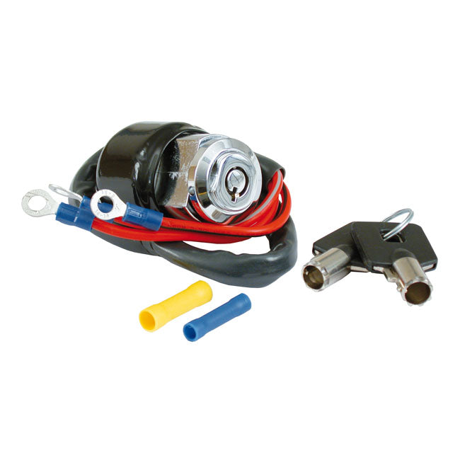 Dyna style ignition switch, round key, 3-wire. Chrome - 94-99 DYNA