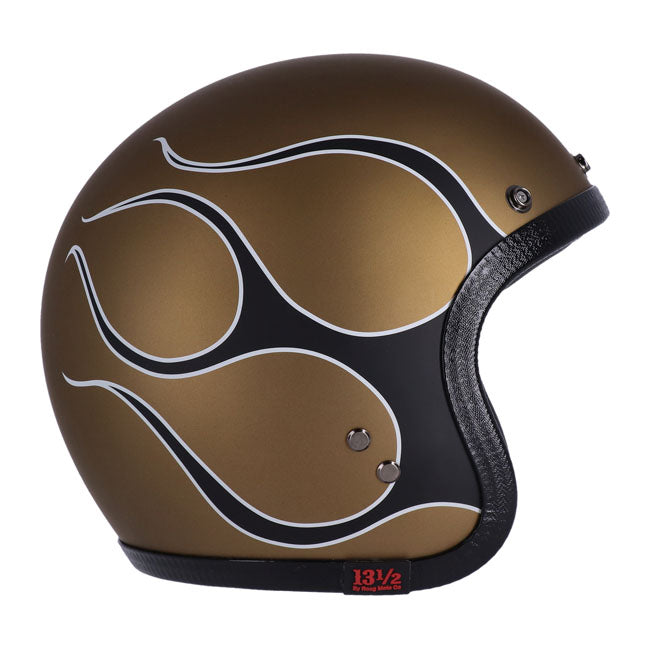 13 1/2 SKULL BUCKET HELMET FLAMES MATT GOLD – Roadside Repair Shop
