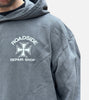 Grey washed shovel skull hooded sweat - comfort fit